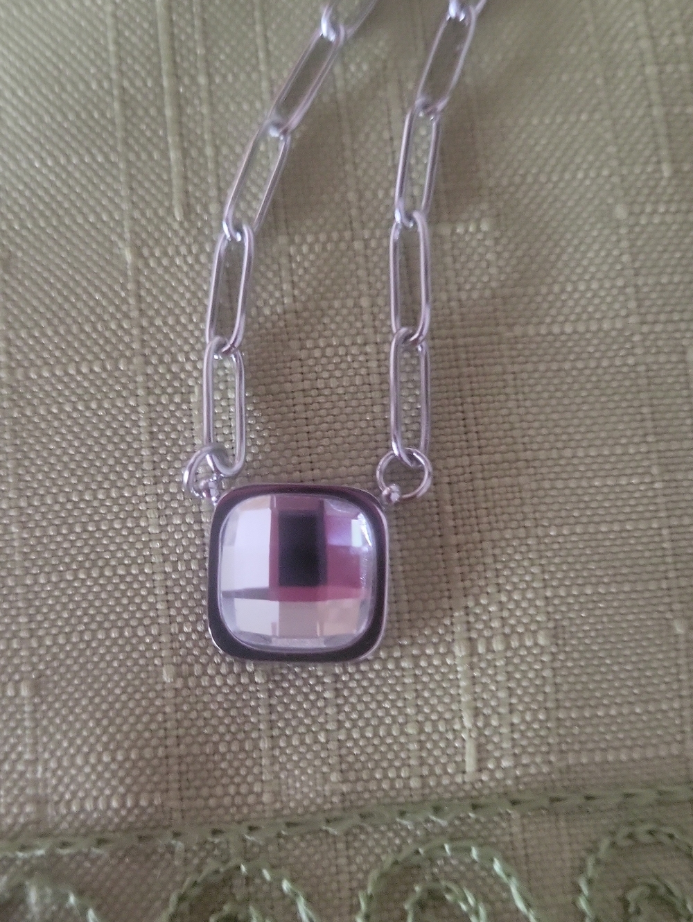 Plunder Silver-tone over Surgical Steel Paperclip Chain with Cushion Cut Bead - Picture 4 of 4